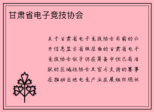 甘肃省电子竞技协会