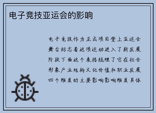 电子竞技亚运会的影响